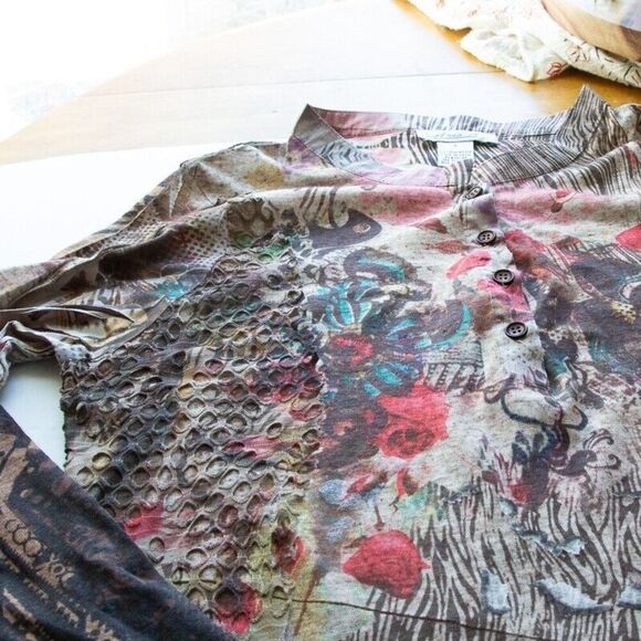 Vgt Ania A Art To Wear Western Steampunk Boho Painting Mesh Asymmetrical Dress S - Picture 12 of 12